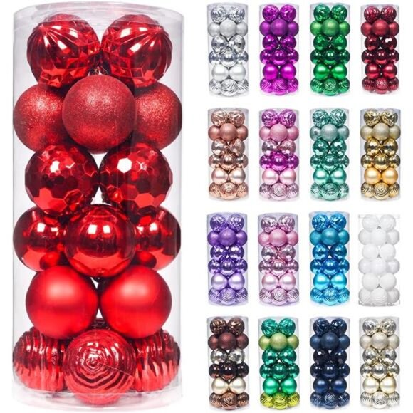 24ct Shatterproof Christmas Ball Ornaments - 60mm Red Balls - Picture 1 of 7